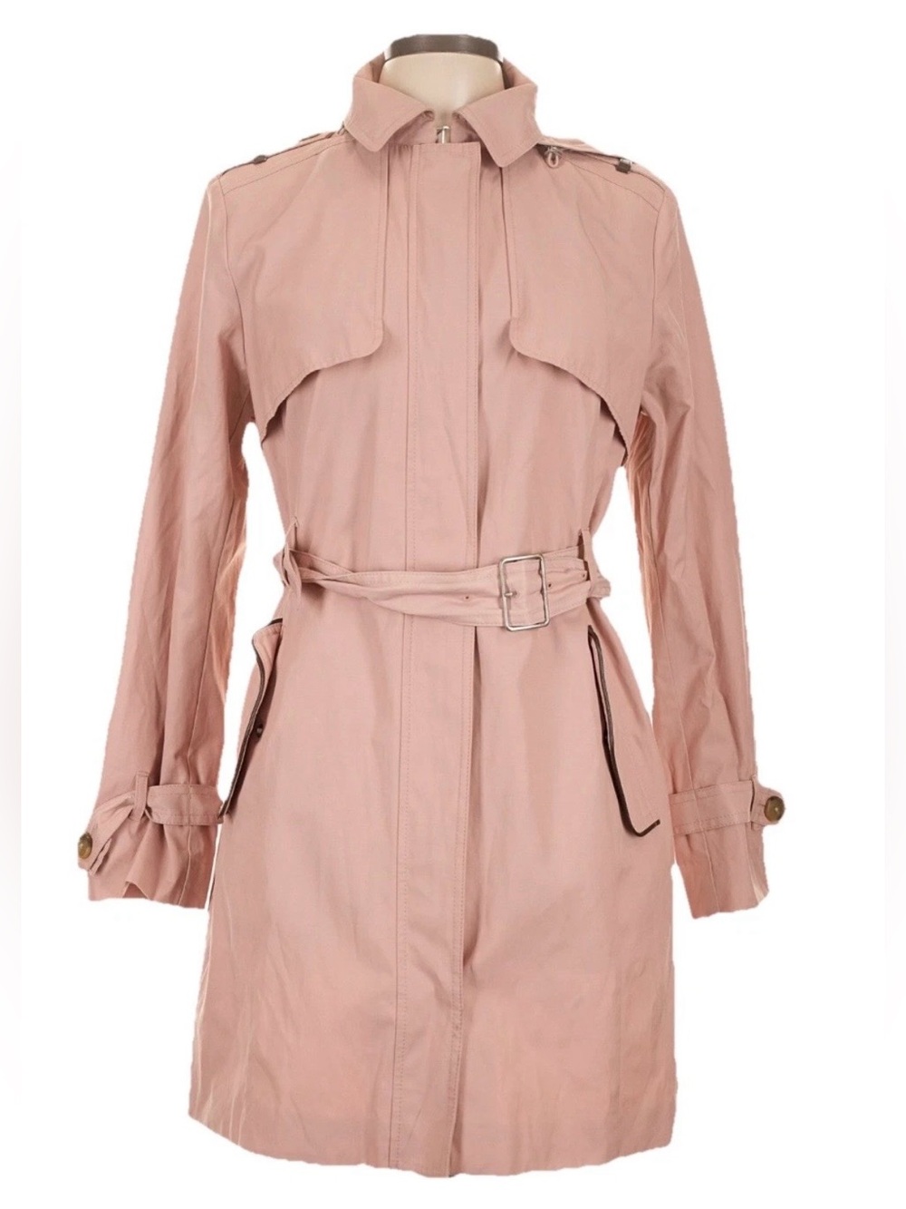 Cole Haan Women’s Blush Pink Trench Coat with Waist Belt Leather Accents Large